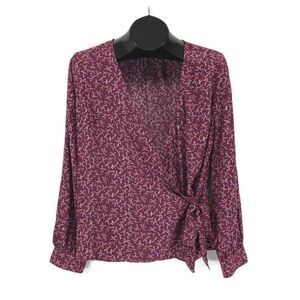 Talbots Poet Sleeve Wrap Top Women's Large Petite Curly Roses Rayon Career NWOT